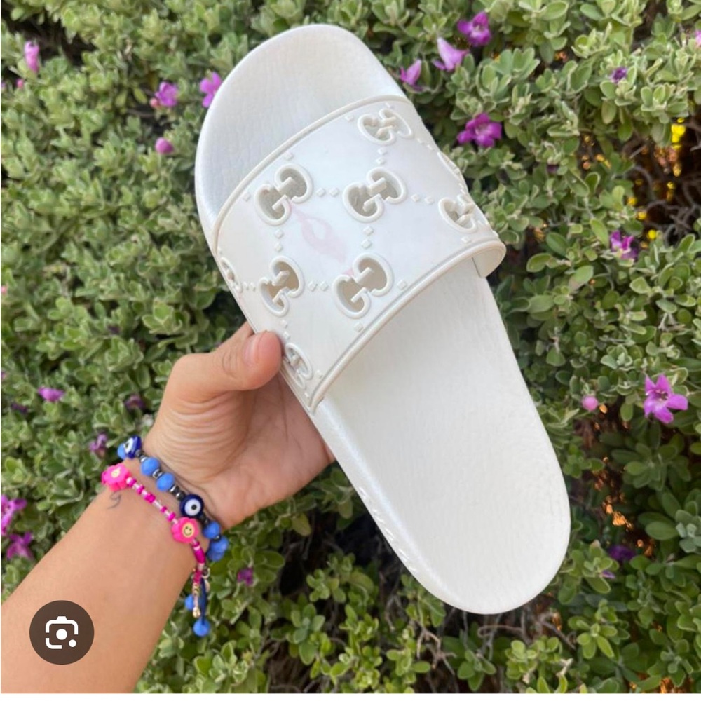 White Gucci gg rubber slides